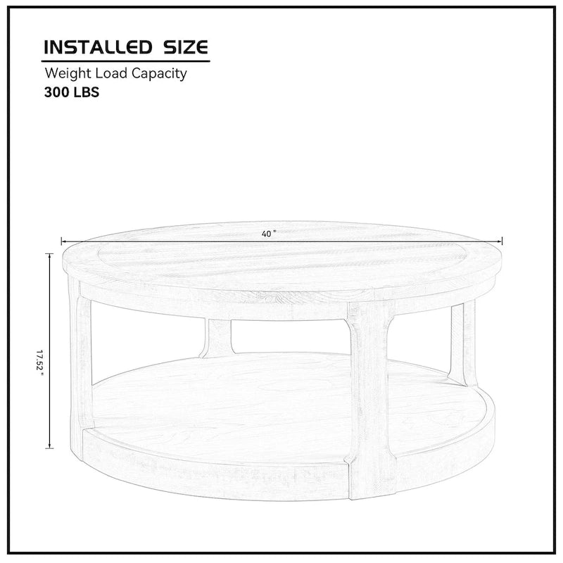 40 Modern 2-Tier Round Coffee Table with Wood Grain Top and 4 Wheels at the Bottom, Suitable for Living Room, Bedroom, Office