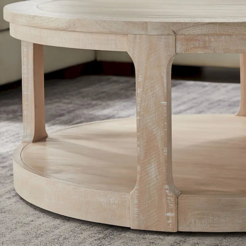 40 Modern 2-Tier Round Coffee Table with Wood Grain Top and 4 Wheels at the Bottom, Suitable for Living Room, Bedroom, Office