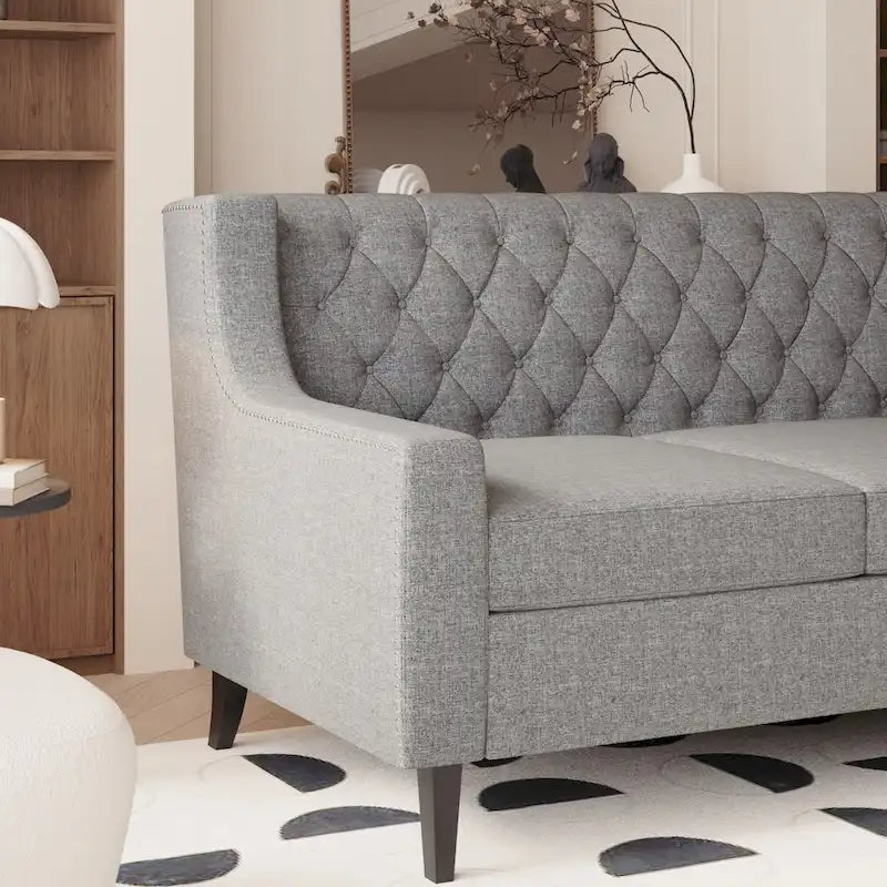 Medieval-style modern fabric three-seater sofa with tufted backrest