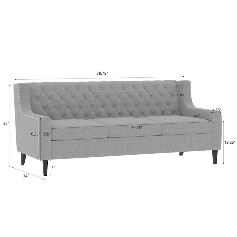 Medieval-style modern fabric three-seater sofa with tufted backrest