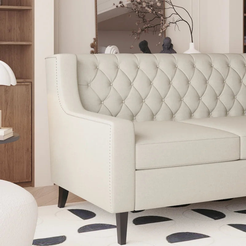 Medieval-style modern fabric three-seater sofa with tufted backrest