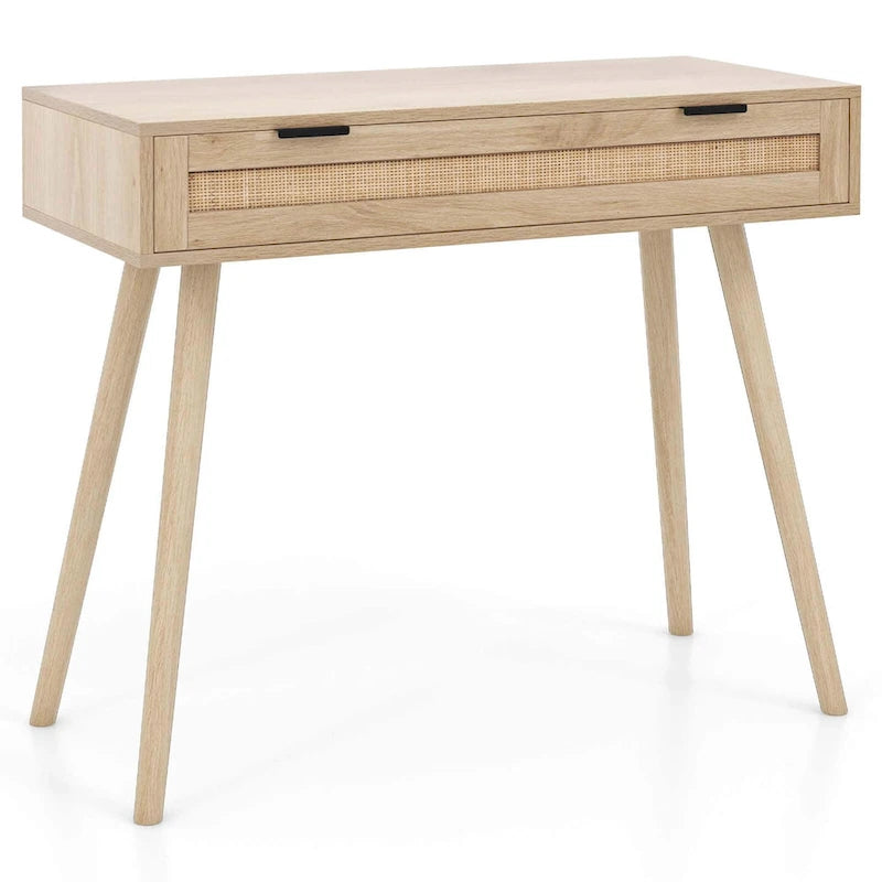 Rattan Console Table with Pull-out Drawer Boho Style Entryway - See Details