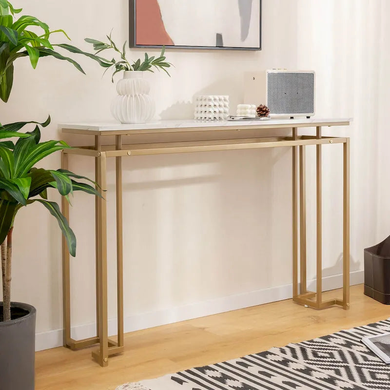 47 Faux Marble Top Console Table Modern Entryway Table with - See Details