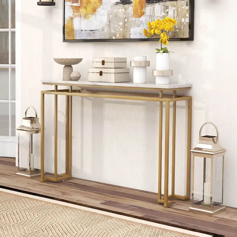 47 Faux Marble Top Console Table Modern Entryway Table with - See Details