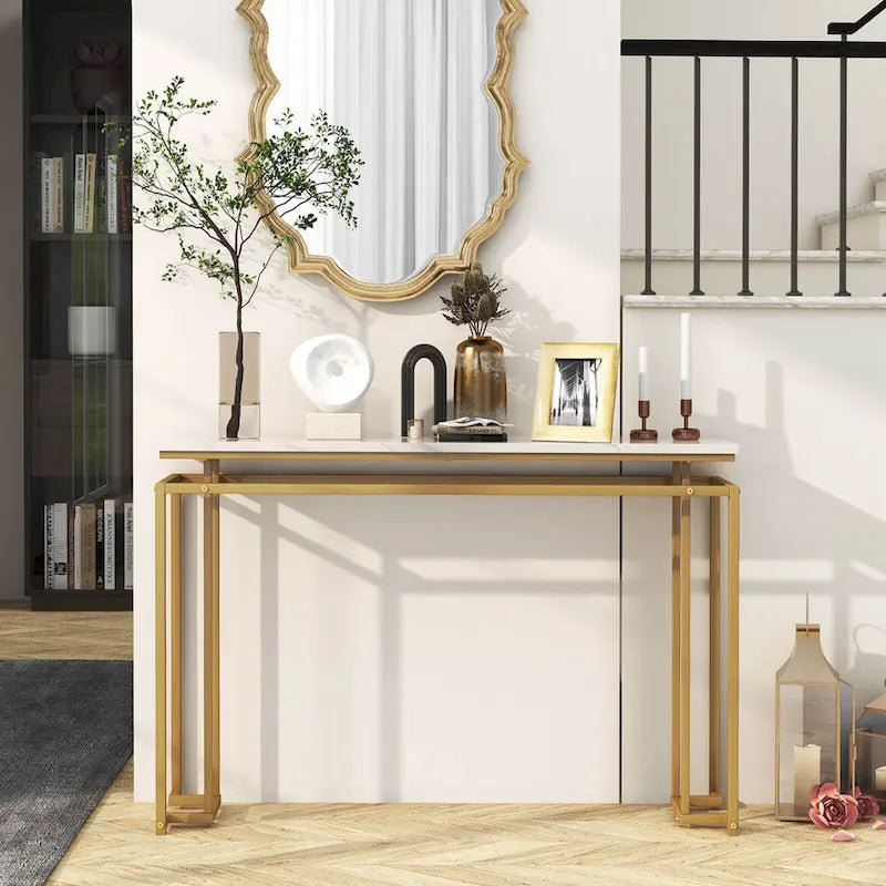 47 Faux Marble Top Console Table Modern Entryway Table with - See Details