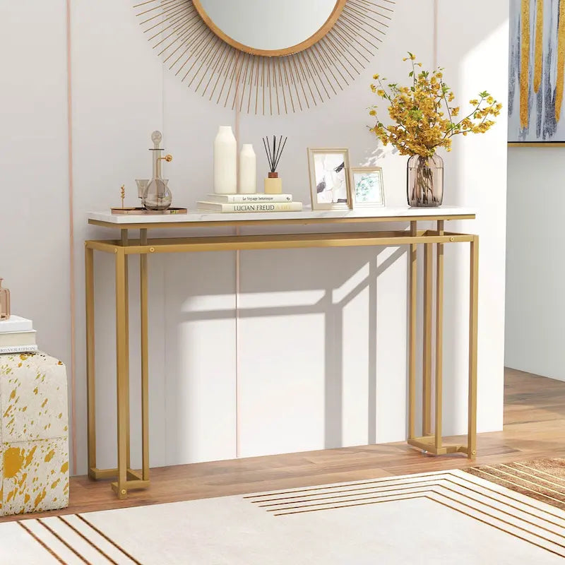 47 Faux Marble Top Console Table Modern Entryway Table with - See Details