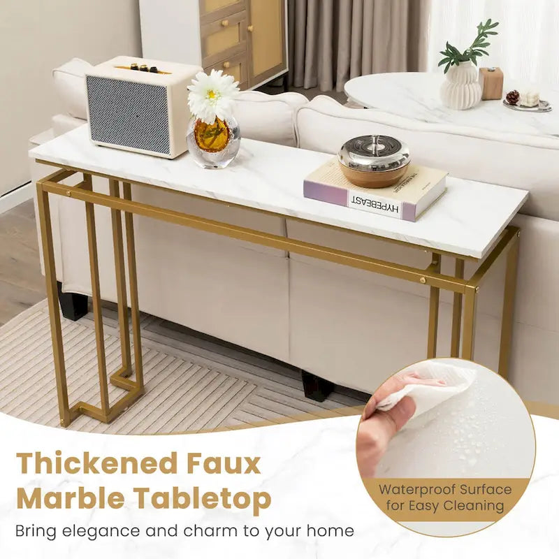 47 Faux Marble Top Console Table Modern Entryway Table with - See Details