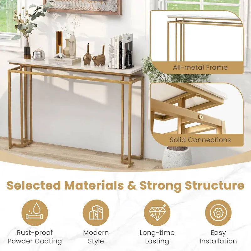 47 Faux Marble Top Console Table Modern Entryway Table with - See Details