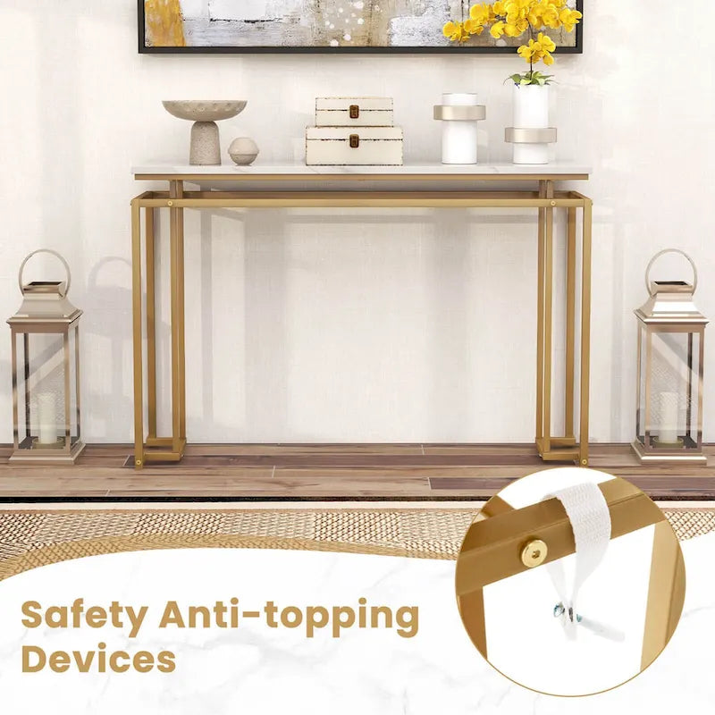 47 Faux Marble Top Console Table Modern Entryway Table with - See Details