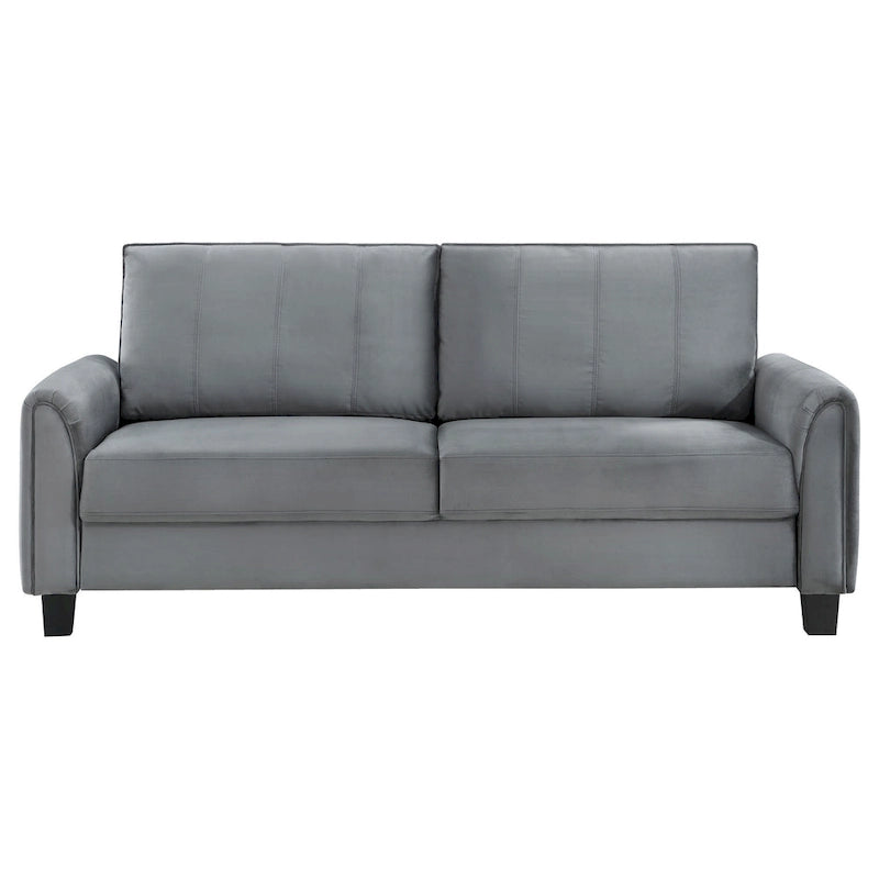Sofa, Gray Fabric, Rounded Armrests, Black Tapered Legs, 80 Inch