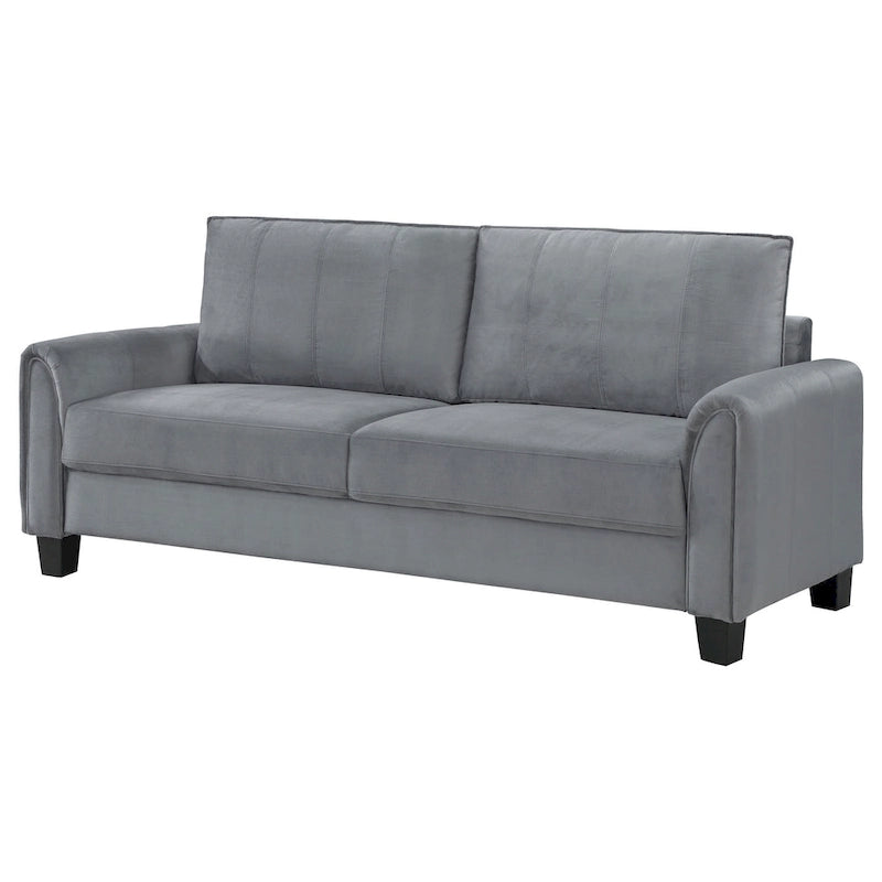 Sofa, Gray Fabric, Rounded Armrests, Black Tapered Legs, 80 Inch