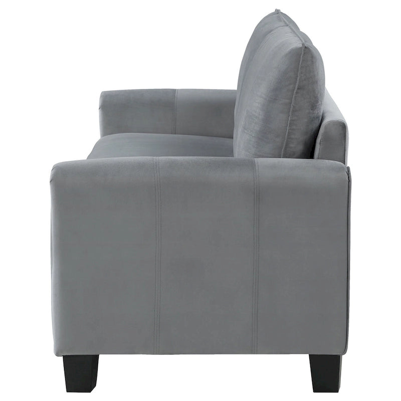 Sofa, Gray Fabric, Rounded Armrests, Black Tapered Legs, 80 Inch