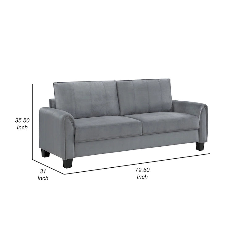 Sofa, Gray Fabric, Rounded Armrests, Black Tapered Legs, 80 Inch