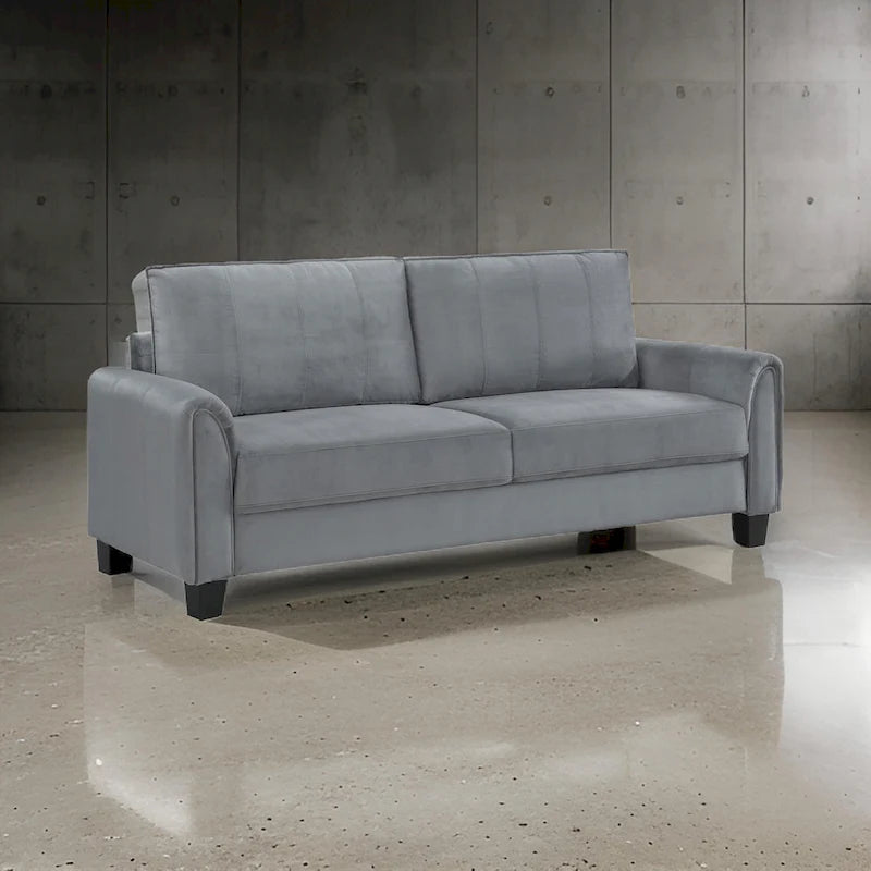 Sofa, Gray Fabric, Rounded Armrests, Black Tapered Legs, 80 Inch