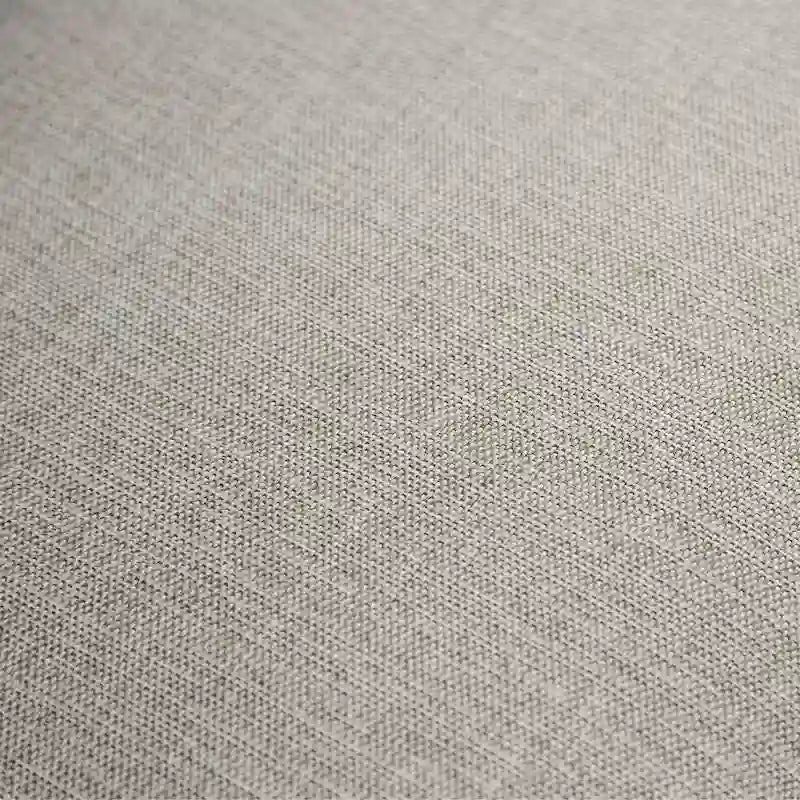 A light gray fabric upholstered sofa with a blue-toned transition style, adorned with rivets and featuring cushions.