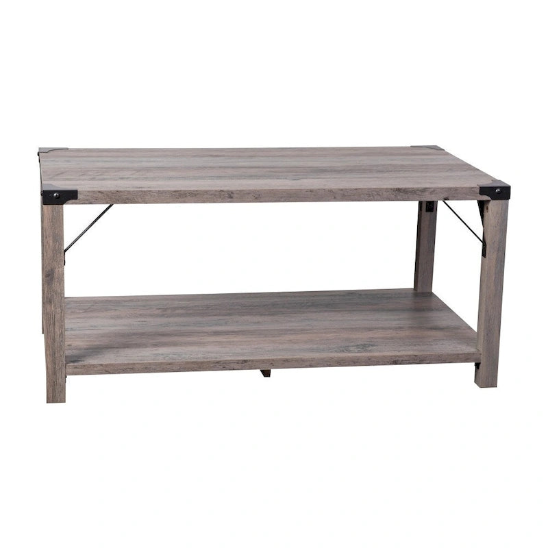 2-Tier Coffee Table with Metal Side Braces and Corner Caps