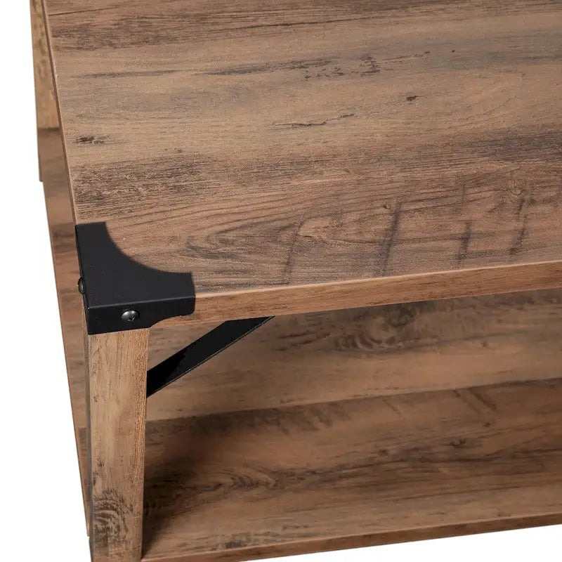 2-Tier Coffee Table with Metal Side Braces and Corner Caps
