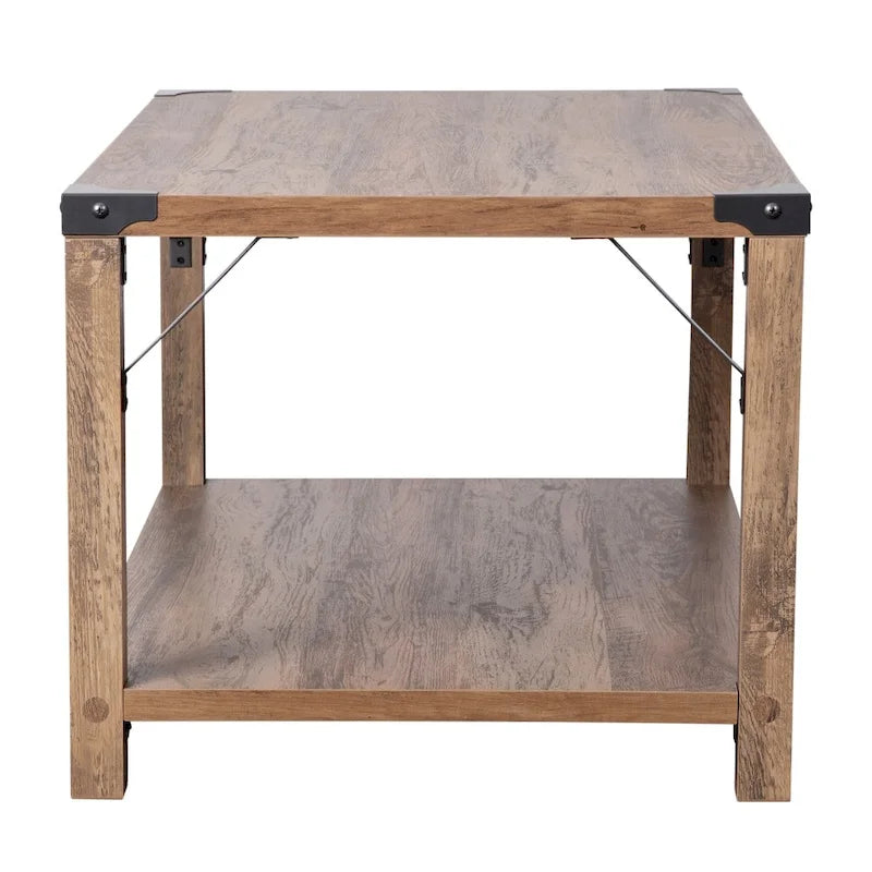 2-Tier Coffee Table with Metal Side Braces and Corner Caps