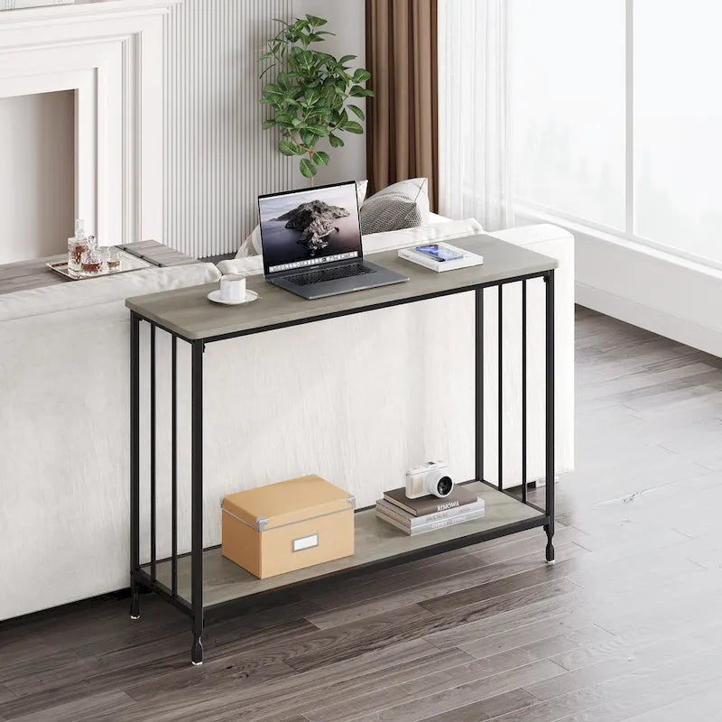 2 Tier Retro Console Table with MDF Shelf Storage - 41.3