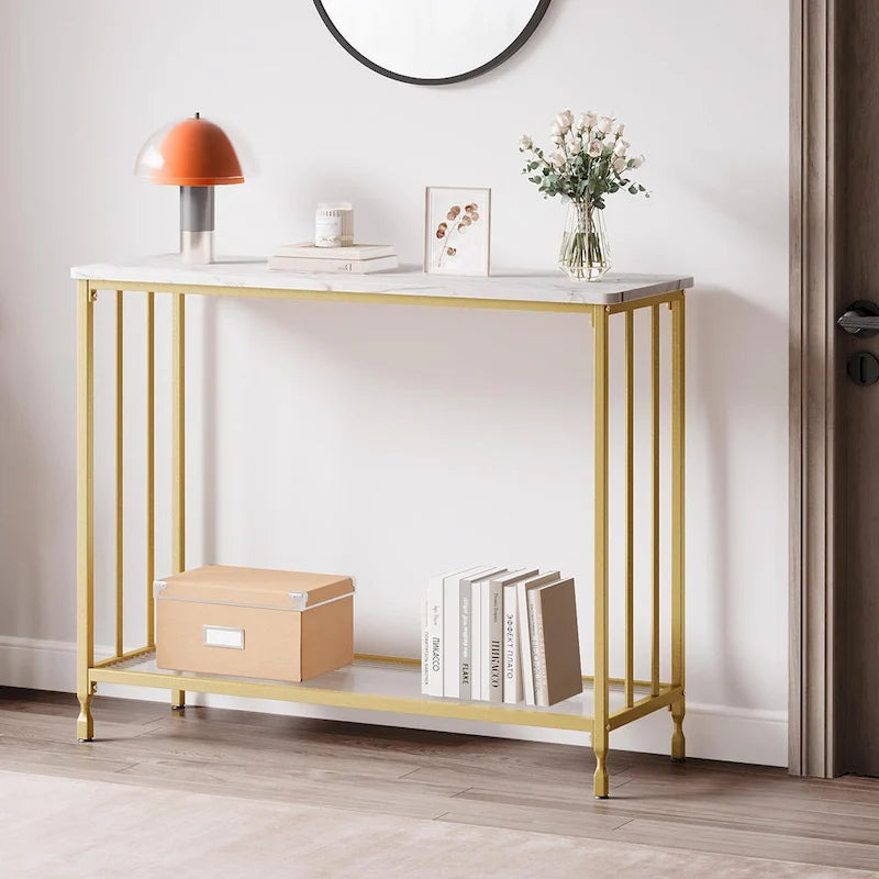 2 Tier Retro Console Table with MDF Shelf Storage - 41.3