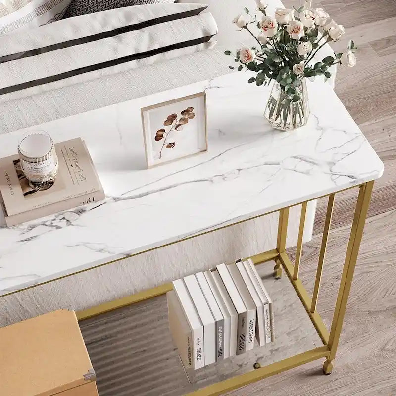 2 Tier Retro Console Table with MDF Shelf Storage - 41.3