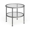 Silver Metal Round Side Table with Shelf