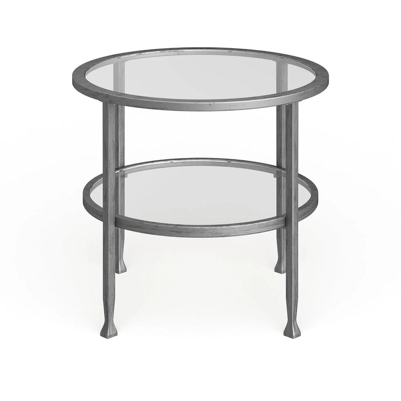 Silver Metal Round Side Table with Shelf