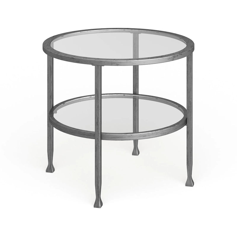 Silver Metal Round Side Table with Shelf