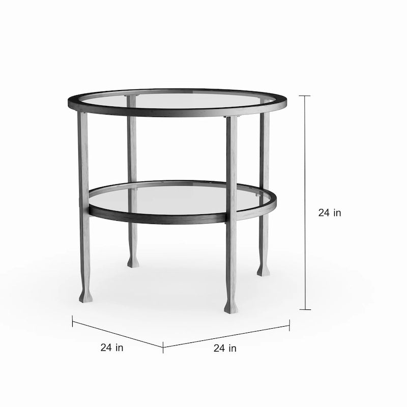 Silver Metal Round Side Table with Shelf