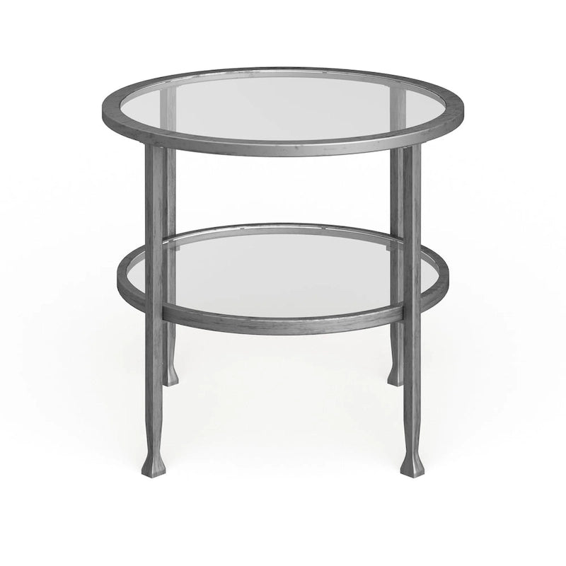 Silver Metal Round Side Table with Shelf