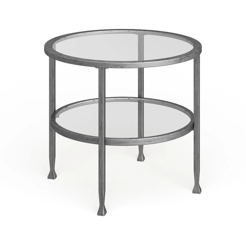 Silver Metal Round Side Table with Shelf