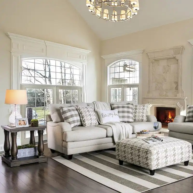 Transitional style gray linen upholstered sofa