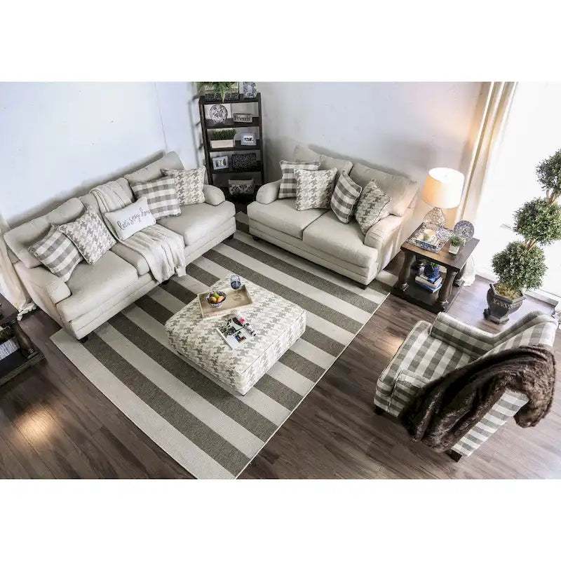 Transitional style gray linen upholstered sofa