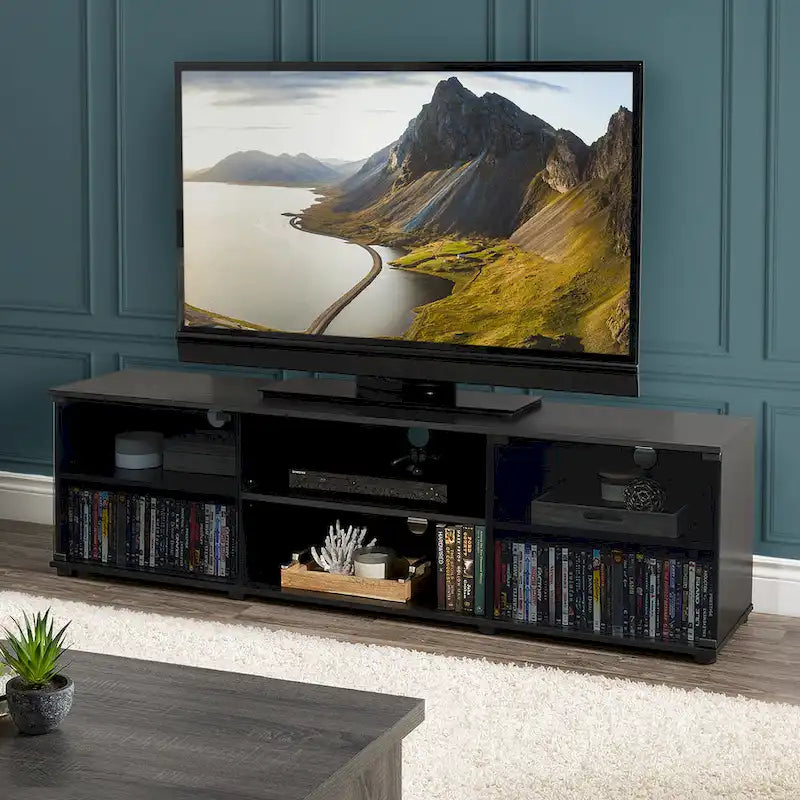 TV Stand with Glass Doors, For TVs up to 85 Inches
