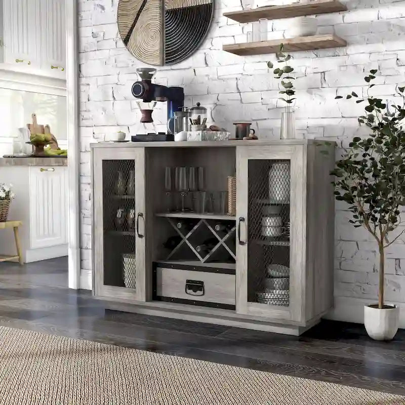 Industrial 7-shelf Buffet with Wine Bottle Storage by