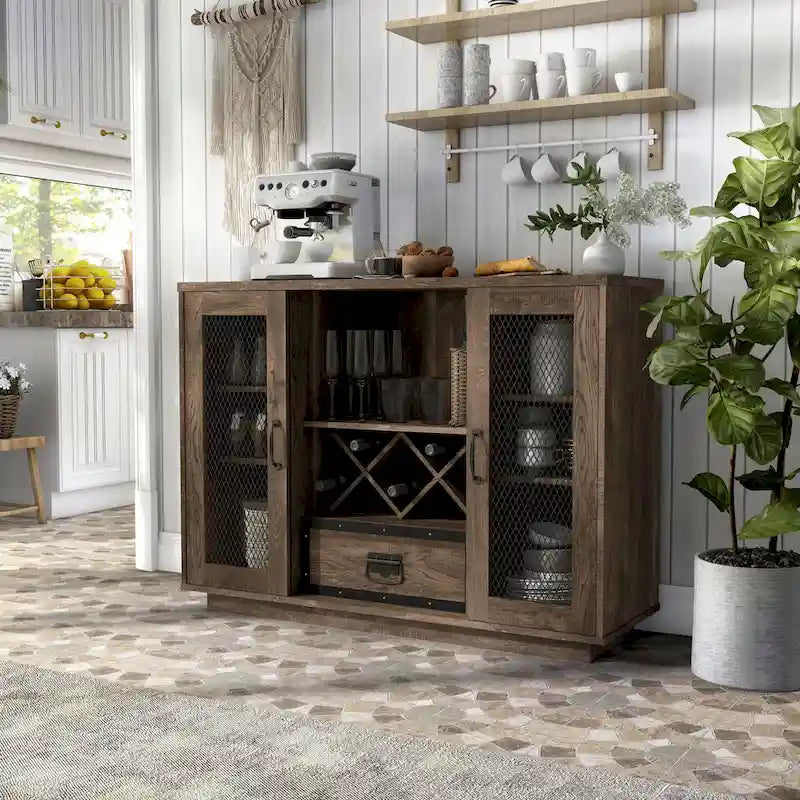 Industrial 7-shelf Buffet with Wine Bottle Storage by