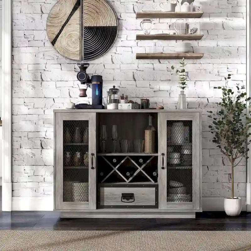 Industrial 7-shelf Buffet with Wine Bottle Storage by