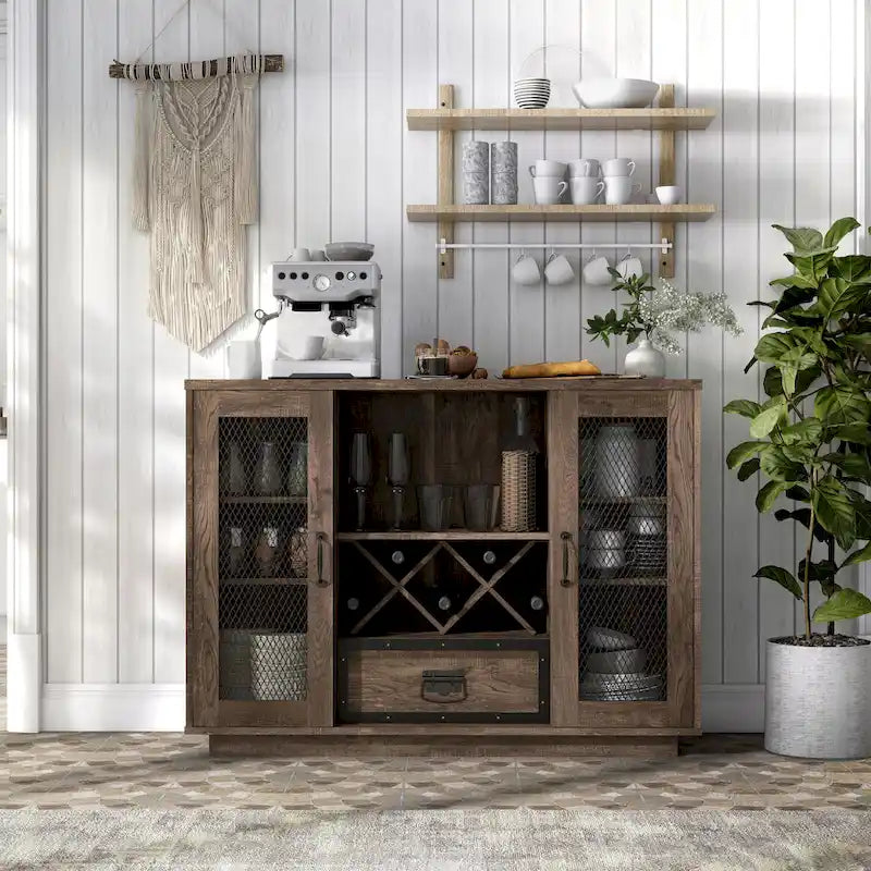 Industrial 7-shelf Buffet with Wine Bottle Storage by