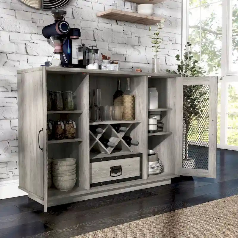 Industrial 7-shelf Buffet with Wine Bottle Storage by