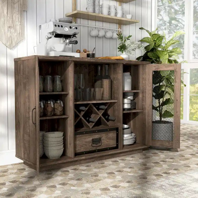 Industrial 7-shelf Buffet with Wine Bottle Storage by