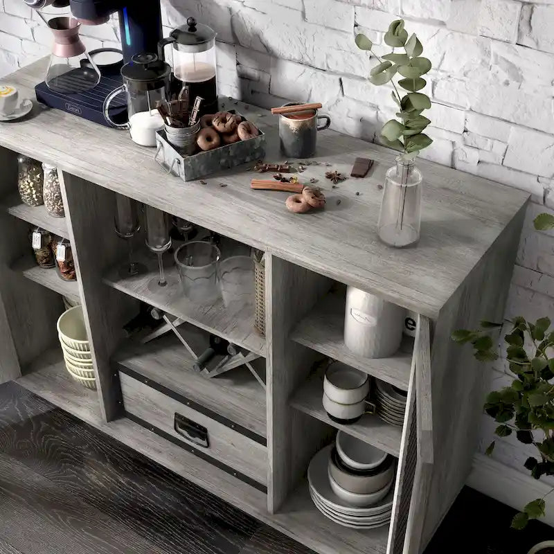 Industrial 7-shelf Buffet with Wine Bottle Storage by