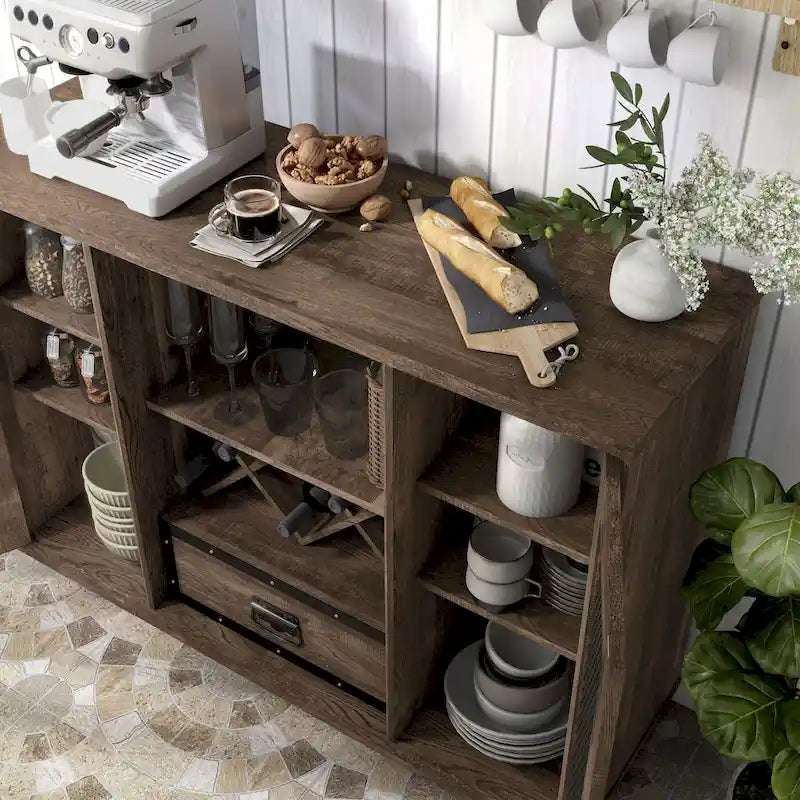 Industrial 7-shelf Buffet with Wine Bottle Storage by