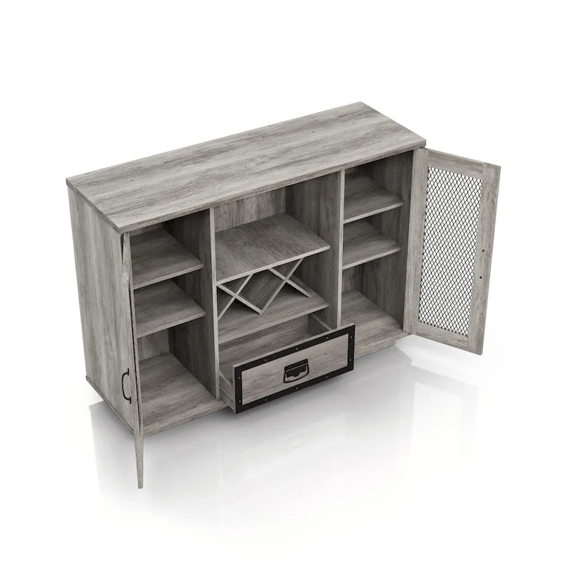 Industrial 7-shelf Buffet with Wine Bottle Storage by