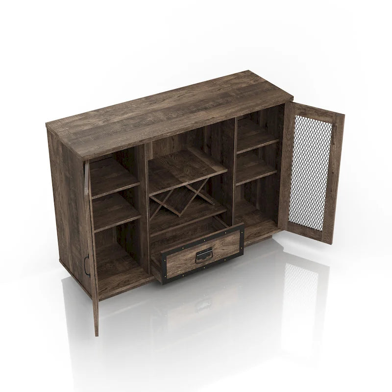 Industrial 7-shelf Buffet with Wine Bottle Storage by