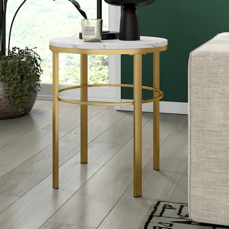 20 Wide Round Side Table with Faux Marble Top