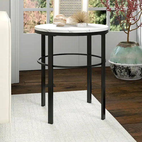 20 Wide Round Side Table with Faux Marble Top