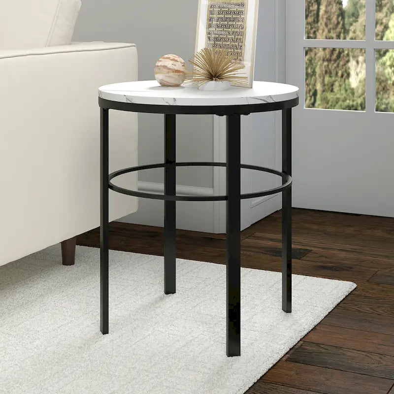 20 Wide Round Side Table with Faux Marble Top