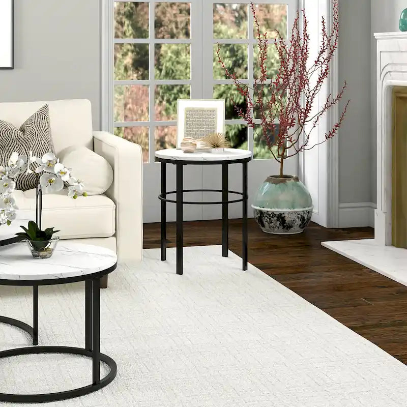 20 Wide Round Side Table with Faux Marble Top