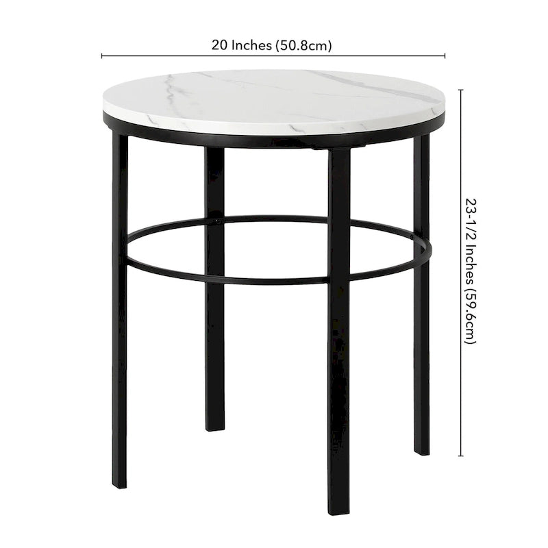 20 Wide Round Side Table with Faux Marble Top