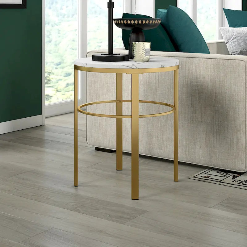 20 Wide Round Side Table with Faux Marble Top